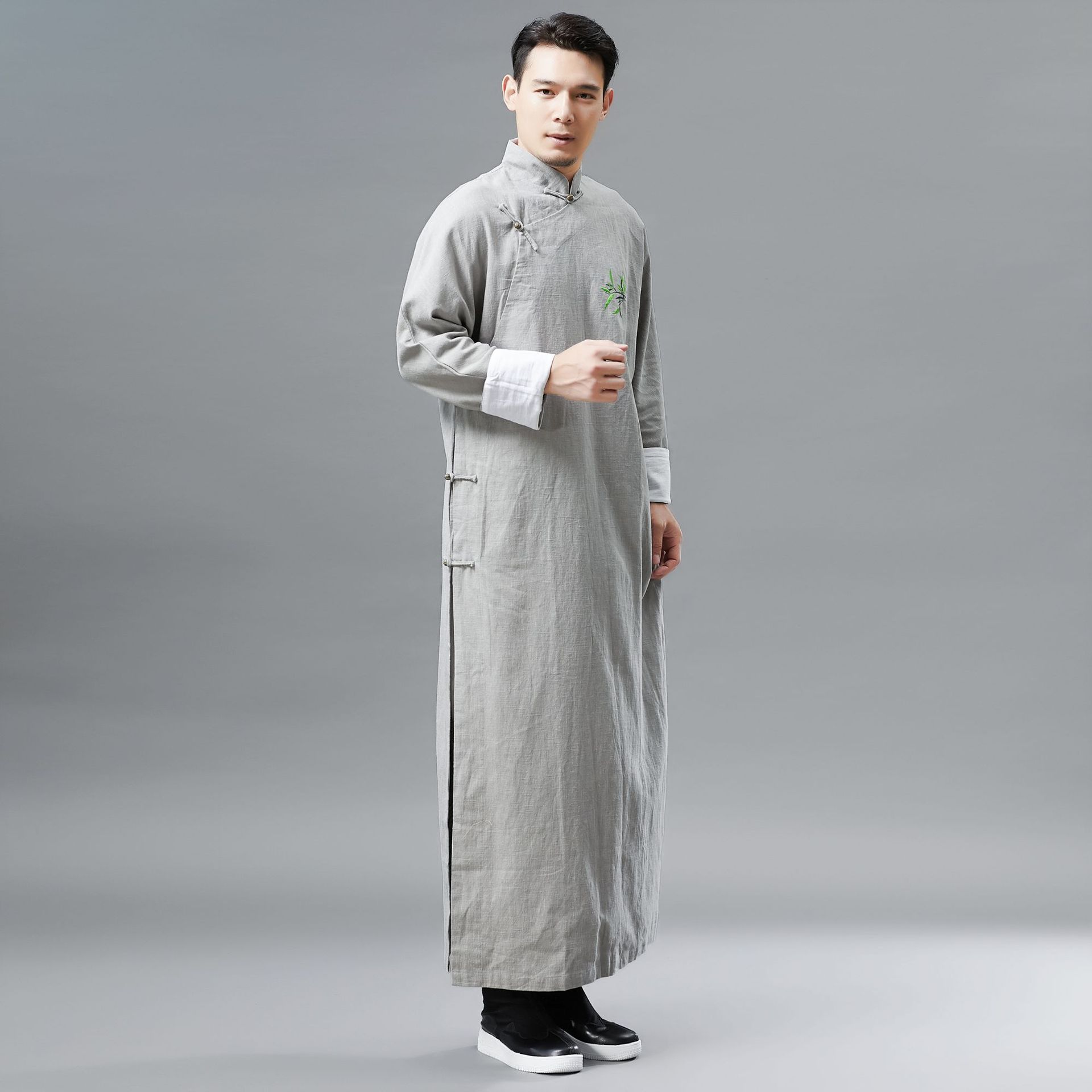 2022秋季新款 绣竹长衫男装中国民族风长款汉服绣花民族服装