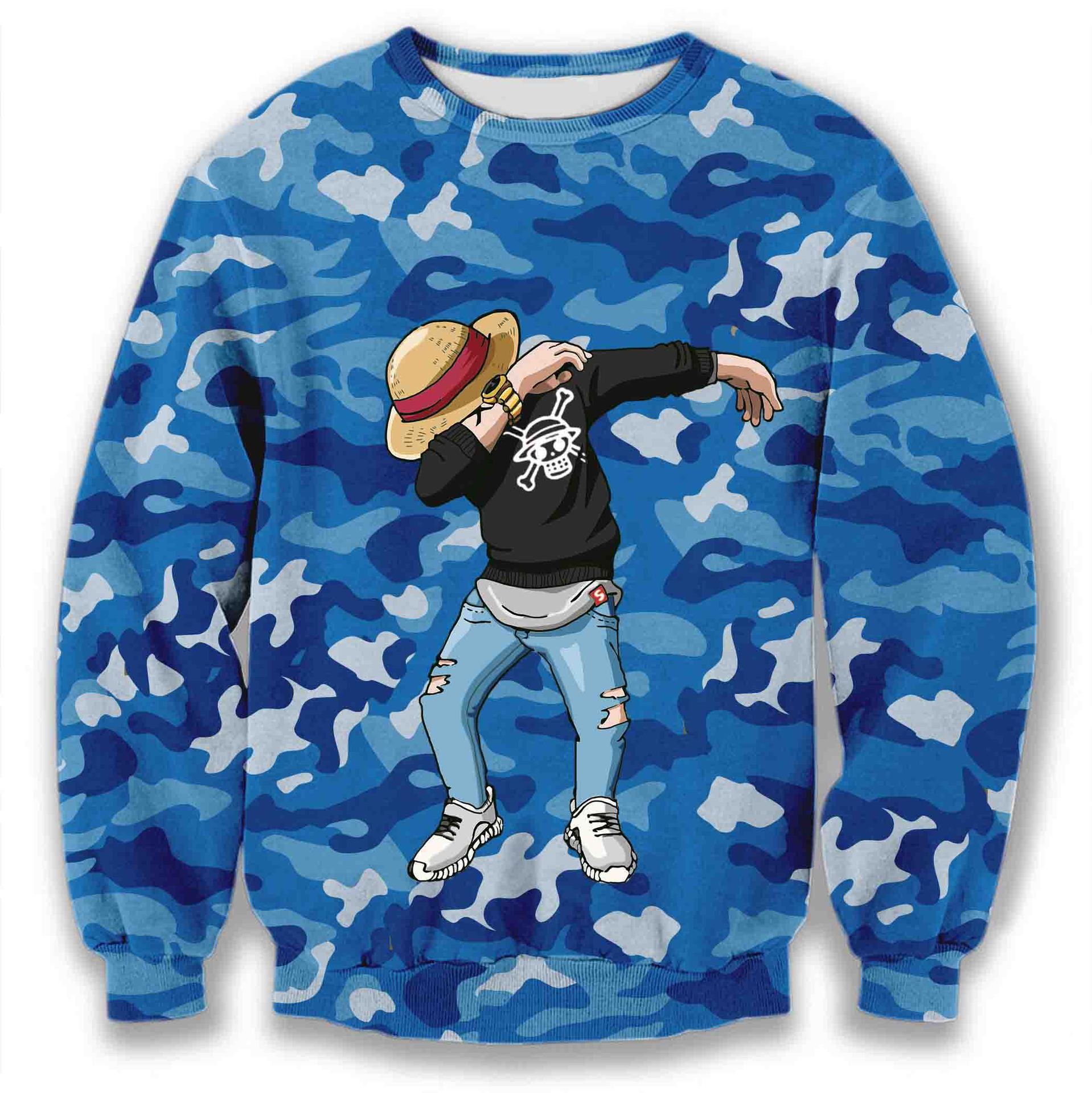 学生卫衣男 海贼王卡通印花迷彩卫衣 上衣男装