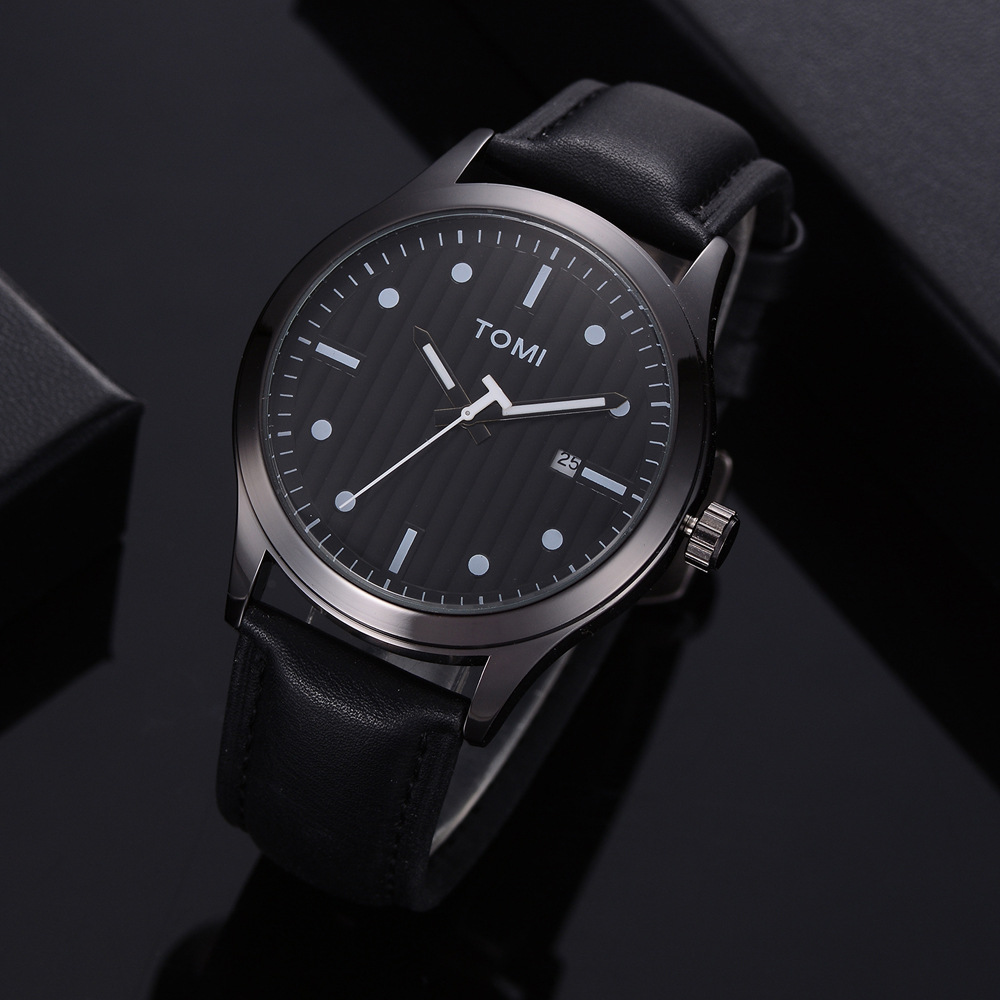 tomi品牌 高档商务大牌pu带石英表 多功能带日历休闲时尚手表