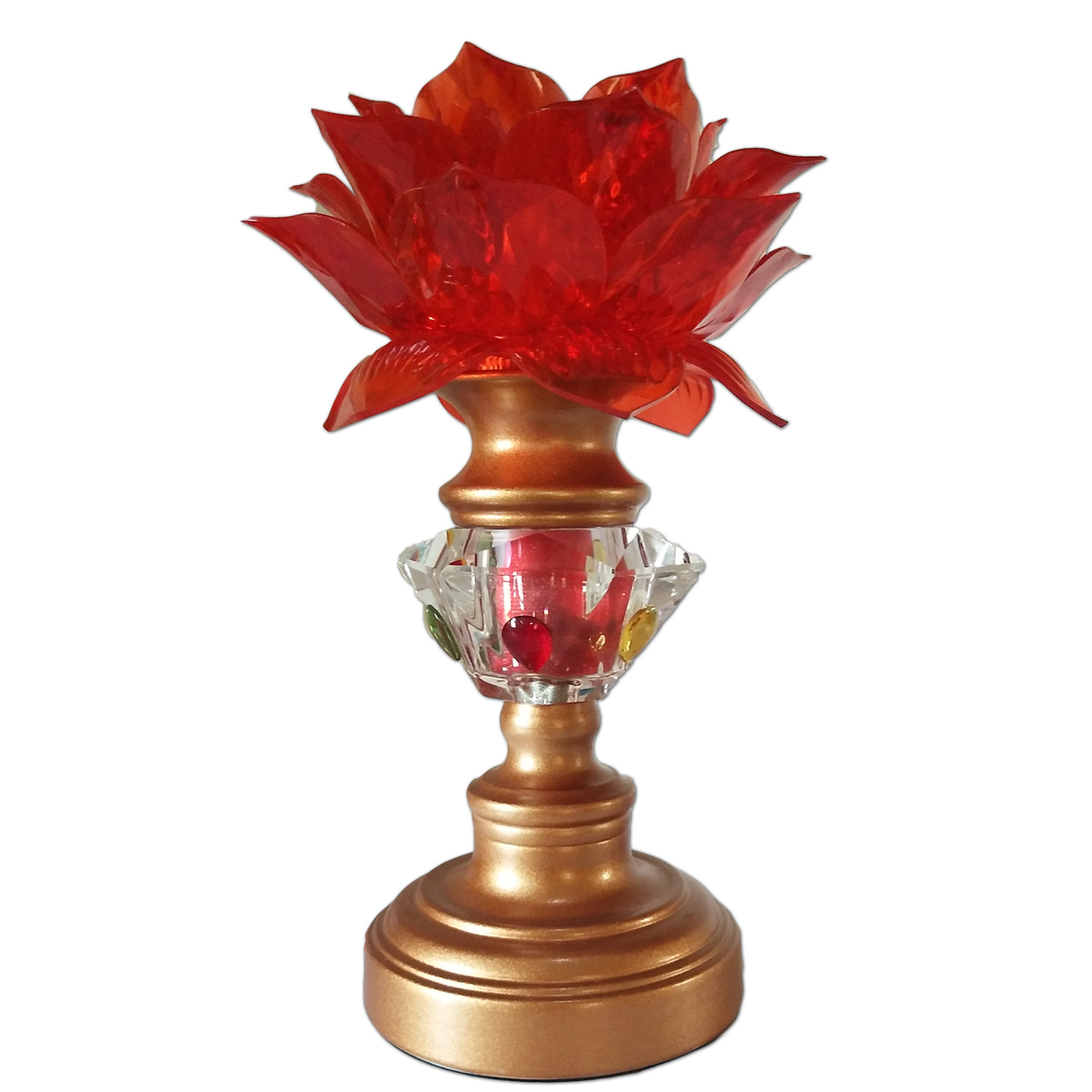 佑毅佛供灯合金铜双亮水晶莲花灯系列观音莲花灯电烛灯宗教用品