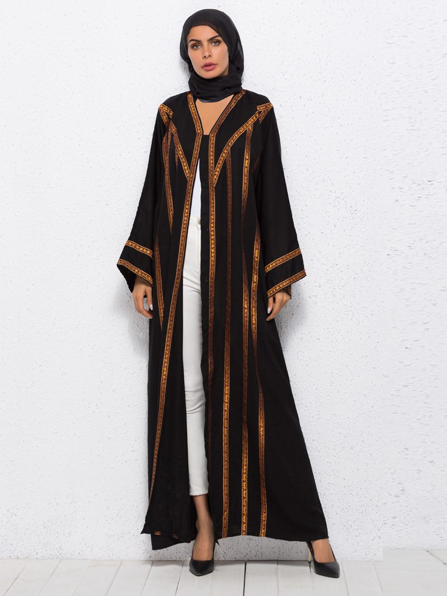 优质高档中东穆斯林阿拉伯刺绣拼接连衣裙开衫长袍(不含头巾)