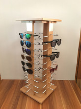 木纹色多面眼镜展示架台式墨镜陈列架可旋转架子木质