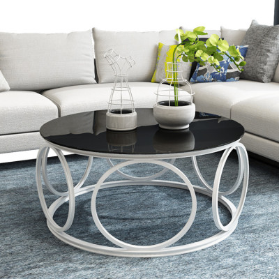 北欧创意钢化玻璃圆形茶 铁艺时尚个性小户型圆形茶几家用茶几