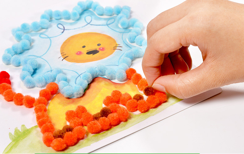 芙蓉天使儿童手工制作材料包幼儿园宝宝创意立体毛毛球粘贴画玩具