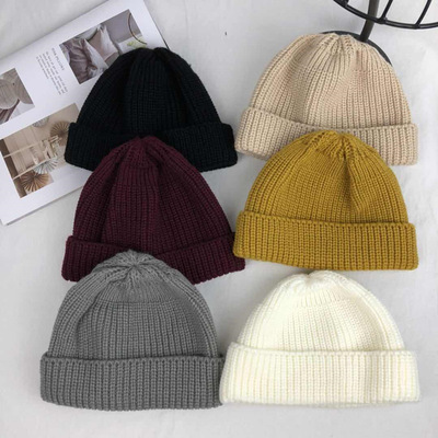 短款男韩流氓帽圆顶瓜皮帽女秋冬针织冷帽嘻哈帽潮街舞保暖毛线帽