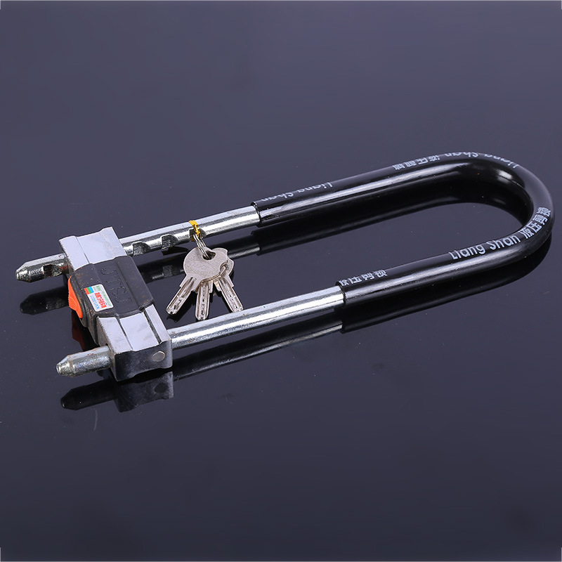 350mm升级加粗版大叉锁玻璃门u形插锁 包胶合金u型防盗双门锁