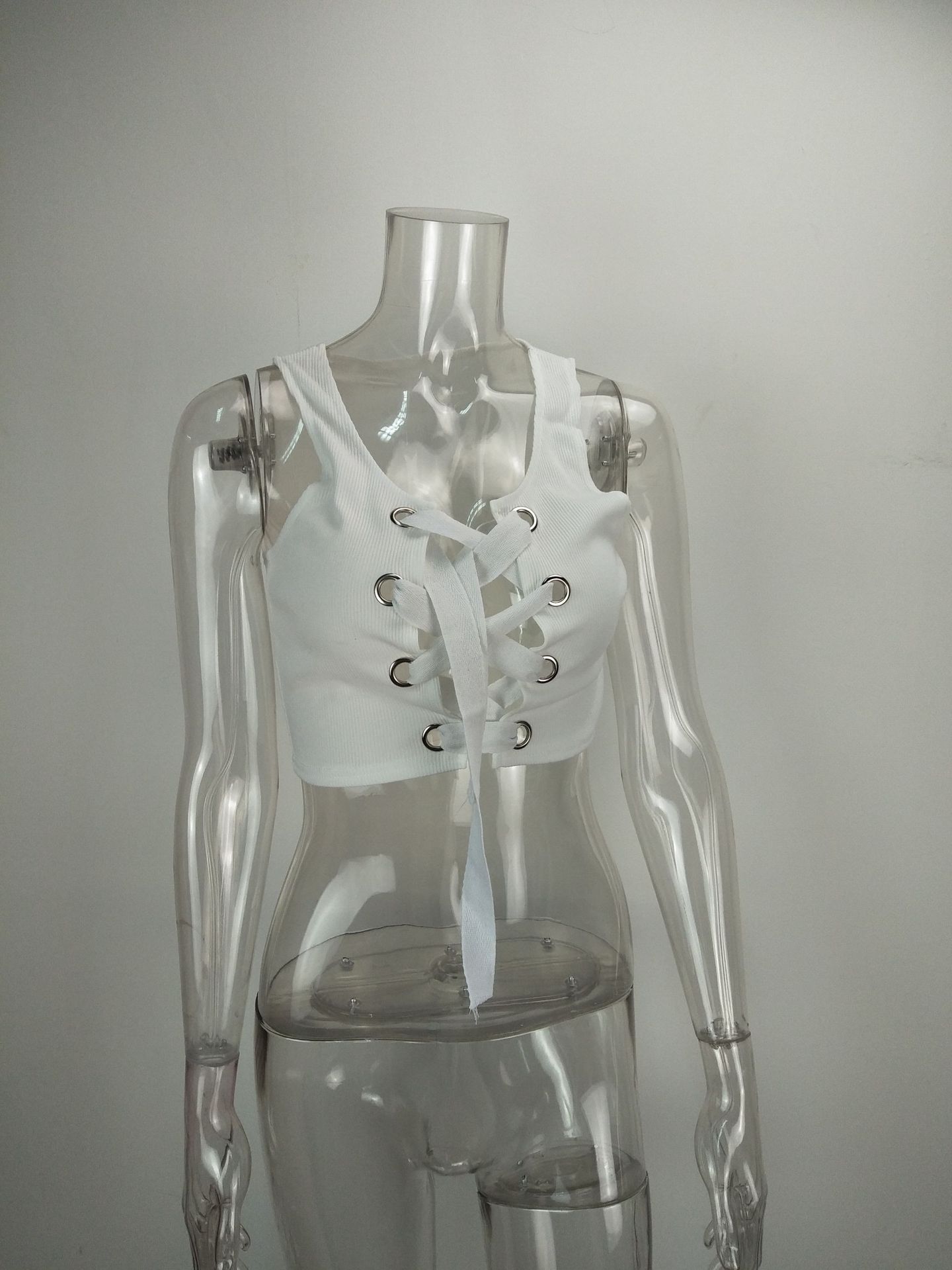 欧洲站2017秋冬外贸女装新款速卖通绑带挂脖裹胸背心t恤爆款批发