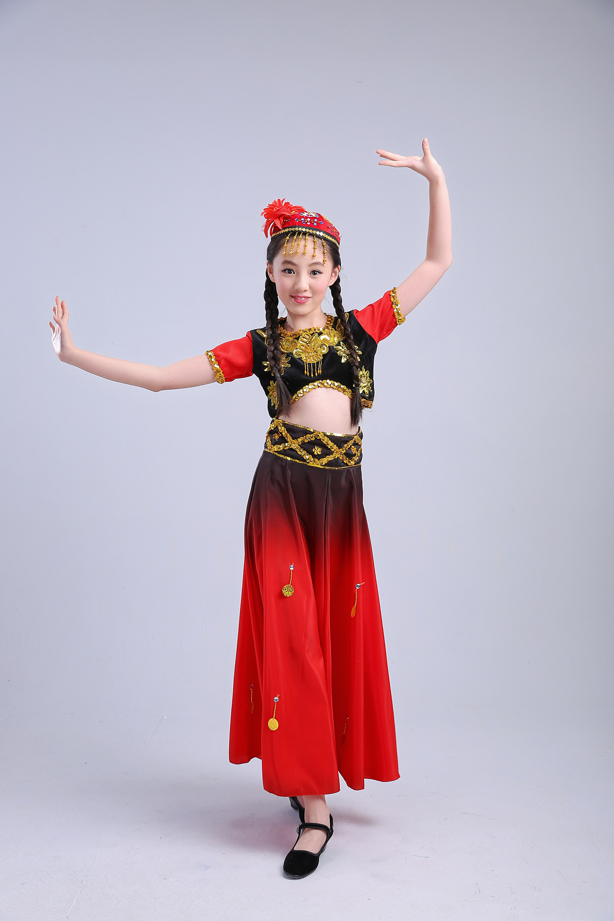 新款新疆舞儿童舞蹈演出服 新疆舞演出服维吾尔族舞台服装少儿