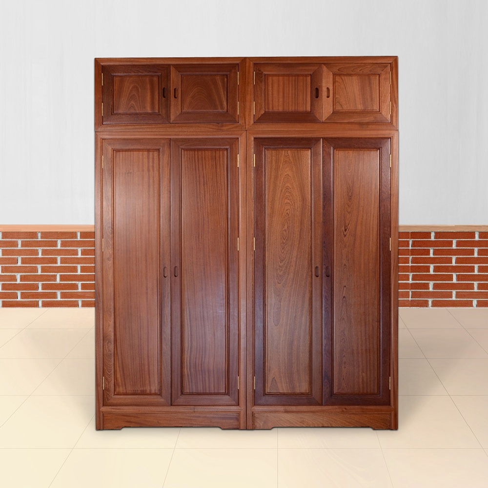 厂家直销中式沙比利衣橱新古典四五六门实木 卧室挂衣储物柜衣柜