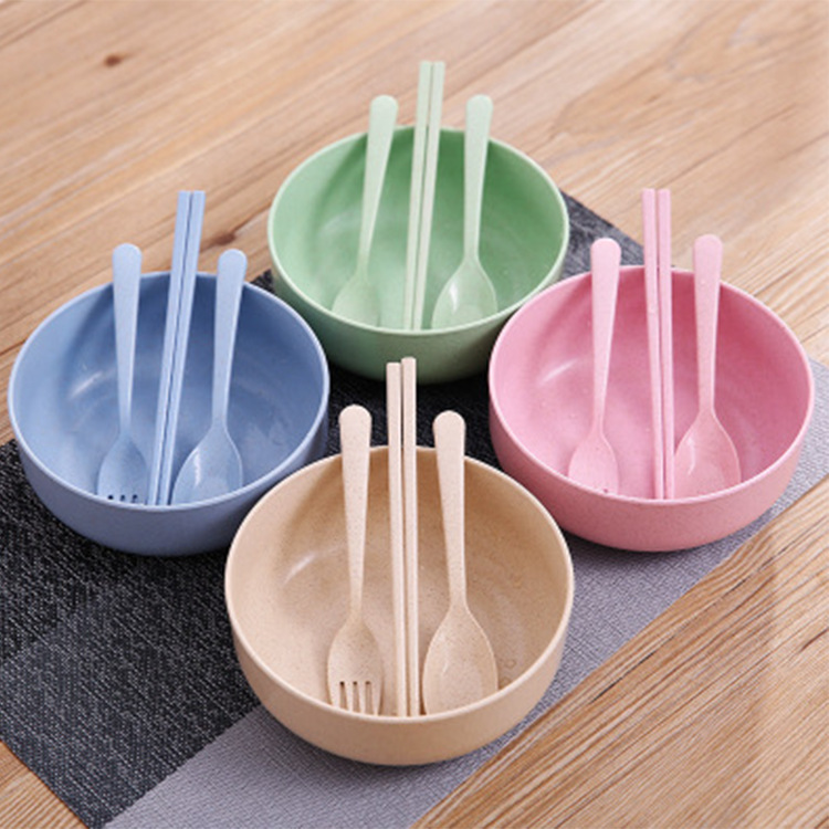 小麦秸秆泡面碗 成人米饭碗 可降解汤碗小麦餐具三件套