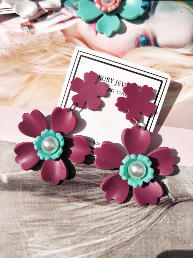 时尚新款亚克力树脂花朵耳环 夸张凹造型耳钉耳坠女生配饰