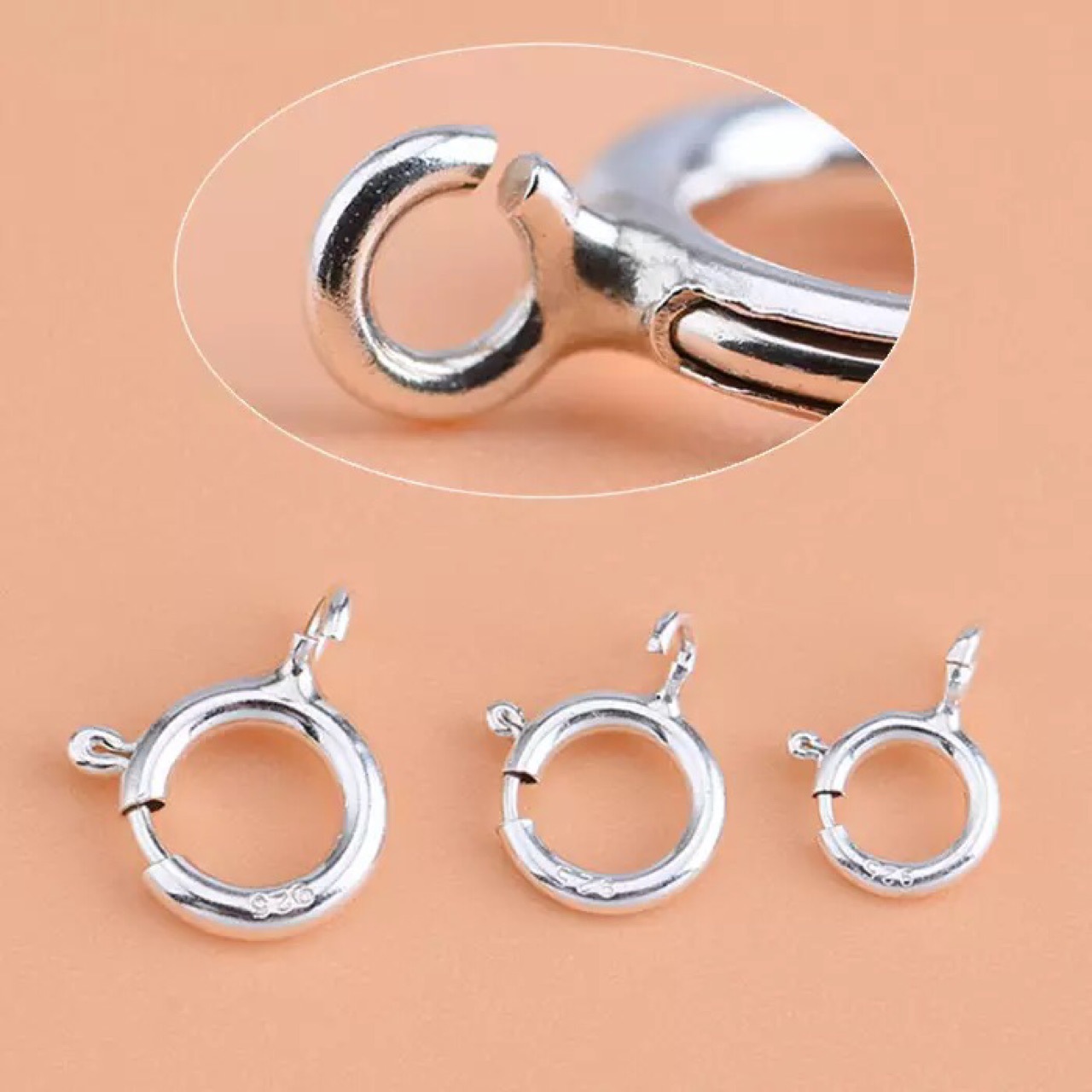 s925银进口弹簧扣项链配件w扣m扣