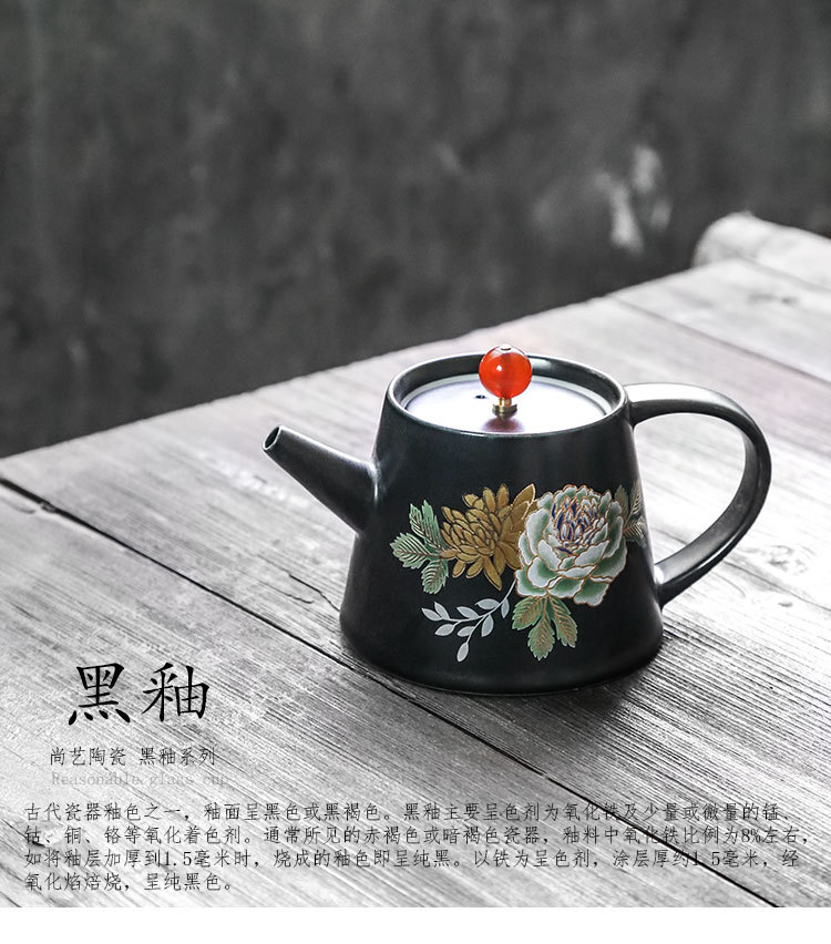 日式陶瓷手工贴花茶壶功夫茶具单壶复古泡茶器过滤仿古茶壶茶道