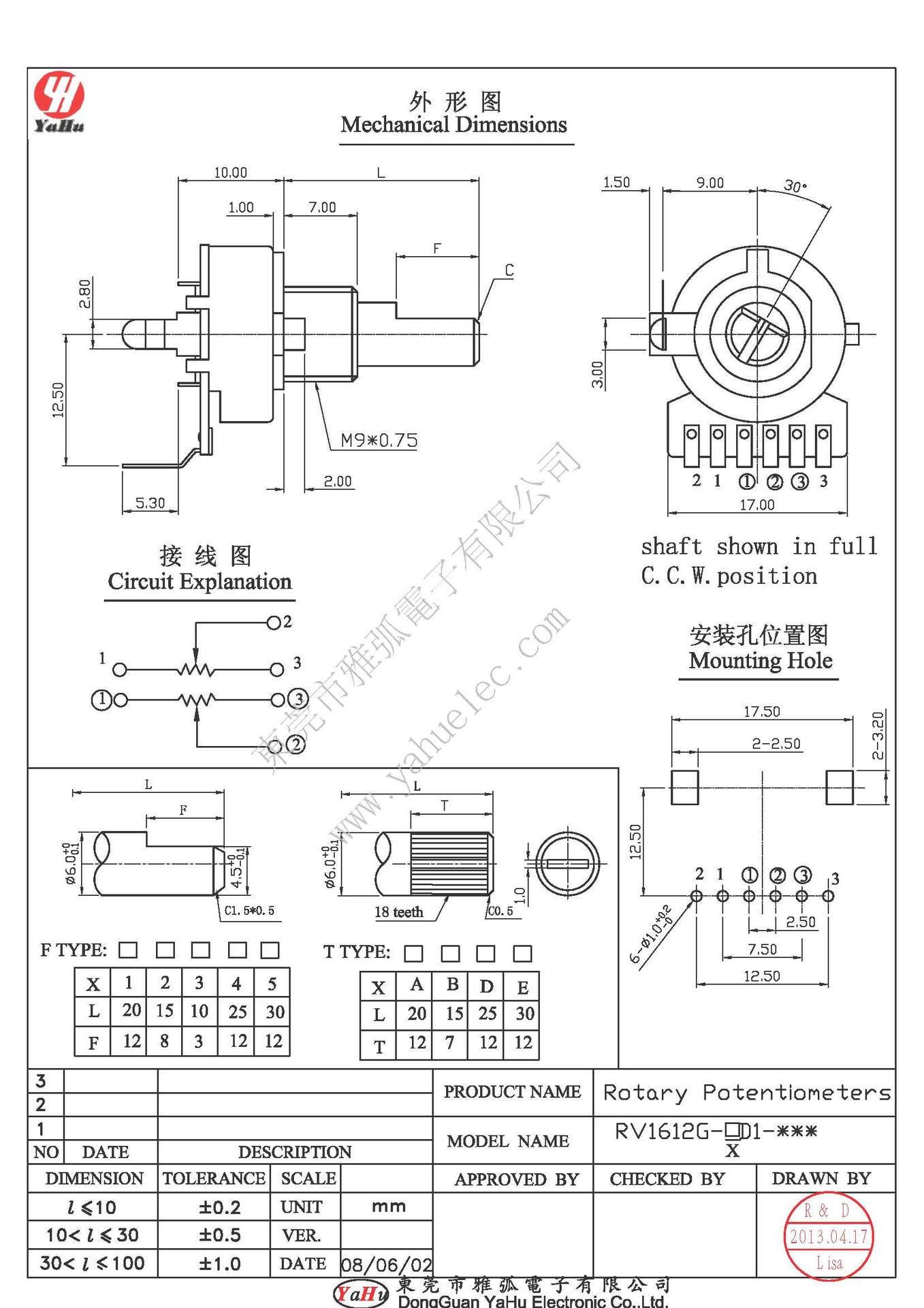 16mm双联旋转电位器 碳膜电位器 可调位器 调音电位器rv1612g