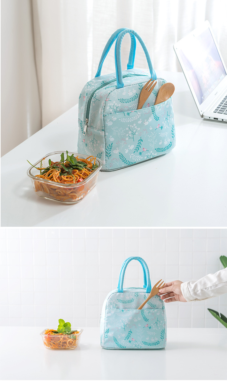 清新简约新款防水手提保温包 饭盒包保温袋便当包加厚带饭包