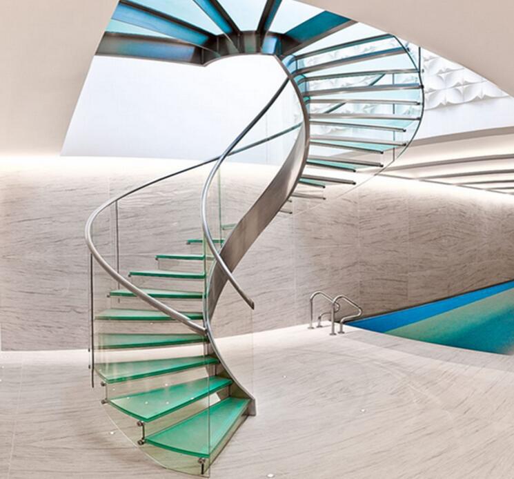 佛山尚步梯业 厂家定制生产 钢化玻璃旋转楼梯 不锈钢扶手立柱