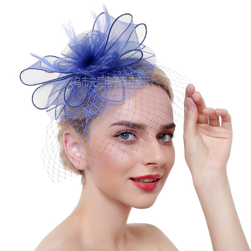 欧美新娘头饰蝴蝶结面纱礼帽羽毛复古网纱小礼帽头饰遮面发饰饰品