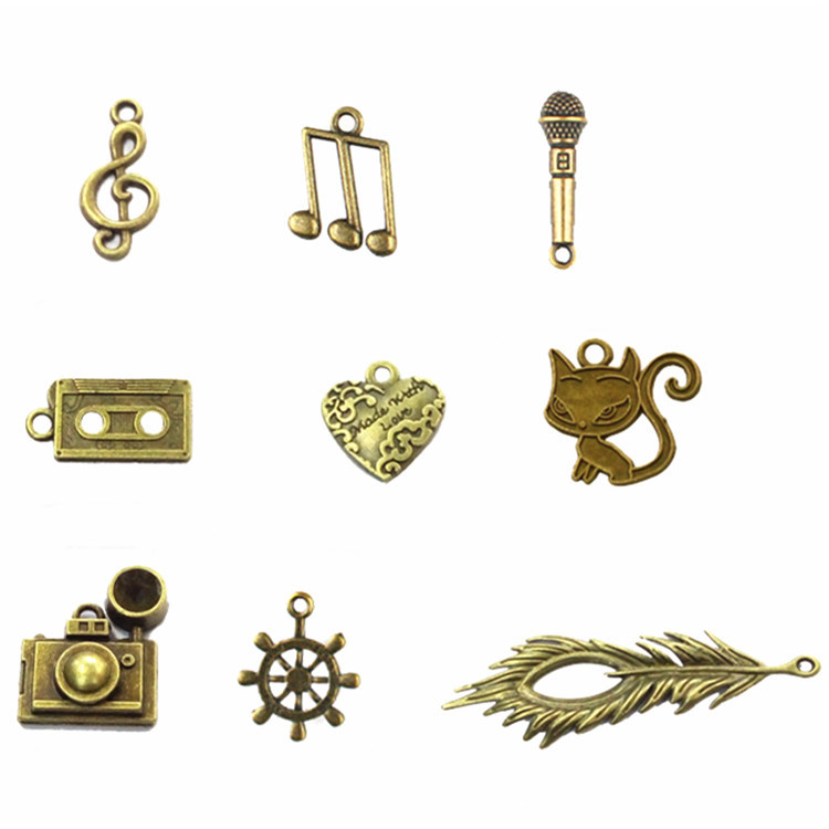 Diy Metal Ornament Bronze Notes/Microphone/Camera Pendant Clothing Bag Accessories Wholesale 100 Pcs/Bag