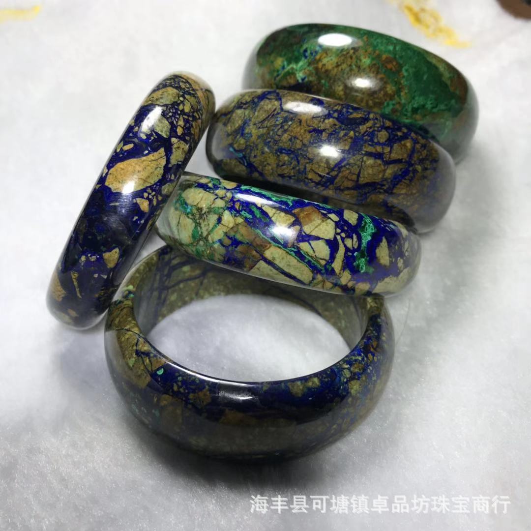 天然蓝铜矿手镯凤凰青金石孔雀石硅孔雀供应淘宝厂家直销
