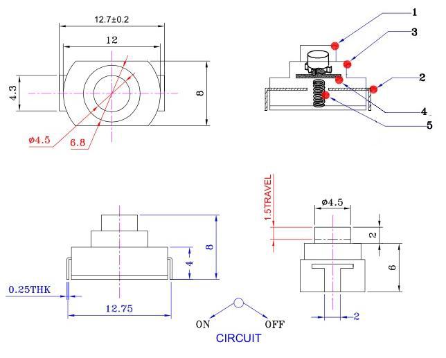 迷你按钮自锁开关,微型按压手电筒开关,迷你手电筒电源开关2档