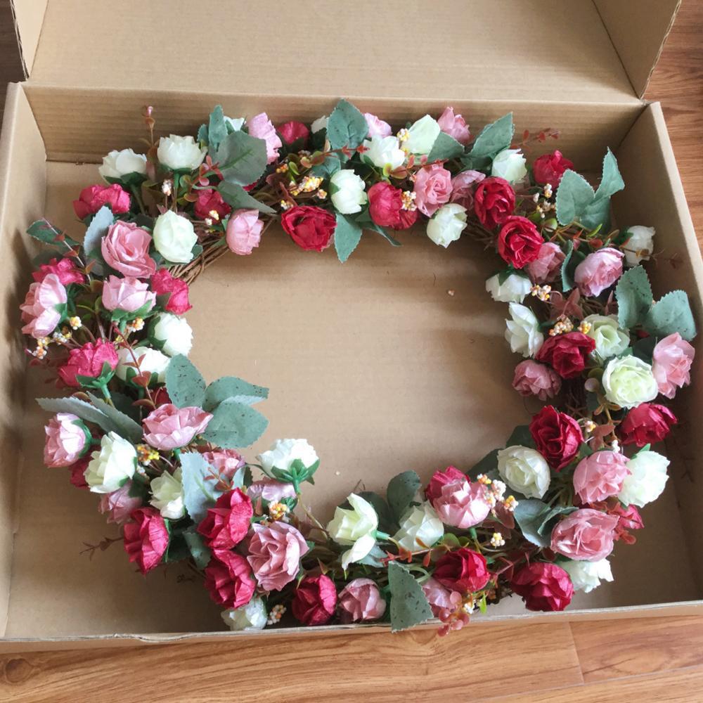 仿真圣诞花环 塑料花环绢花布花婚礼装饰拍摄道具跨境电商采购用
