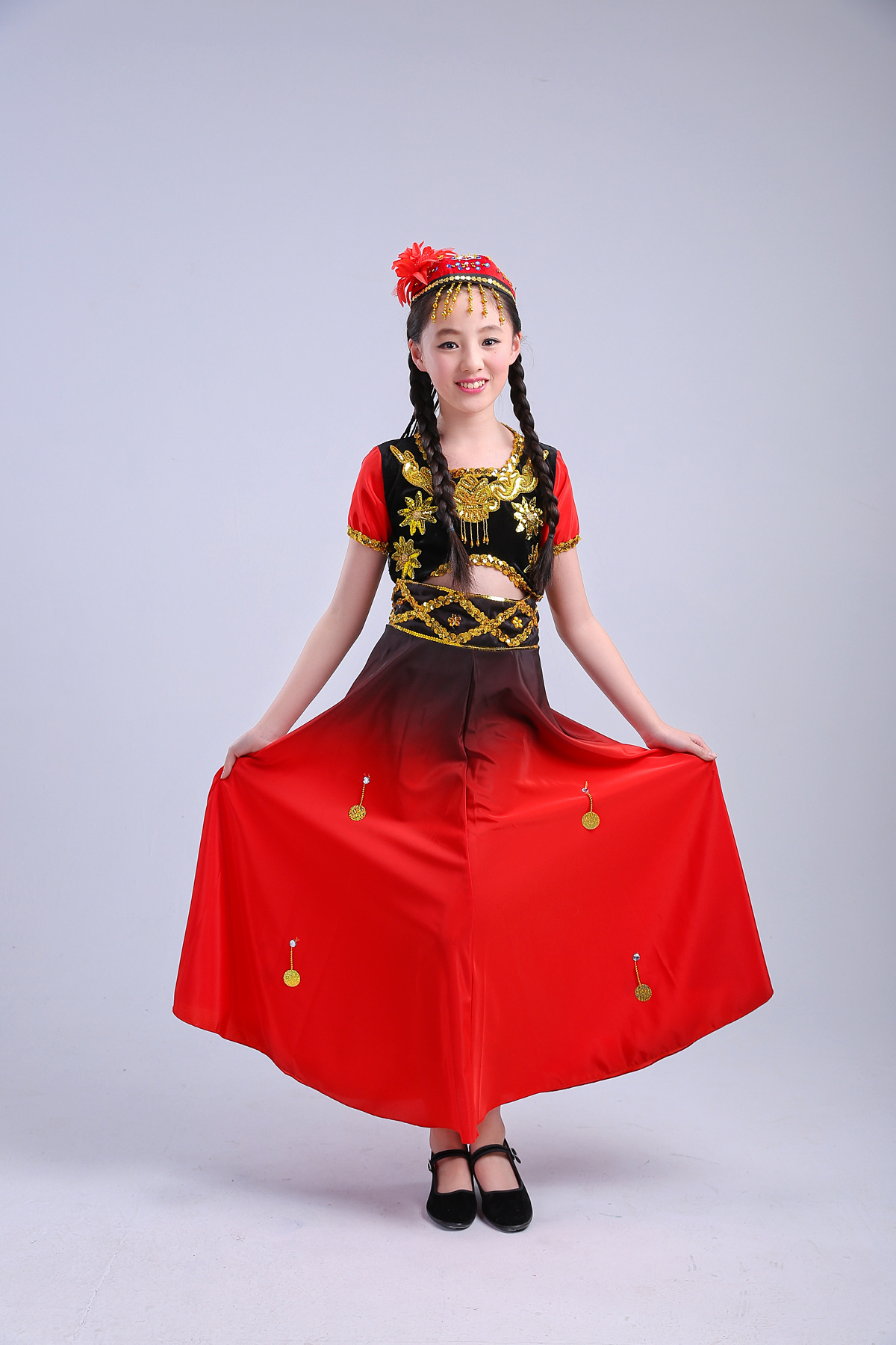 新款新疆舞儿童舞蹈演出服 新疆舞演出服维吾尔族舞台服装少儿