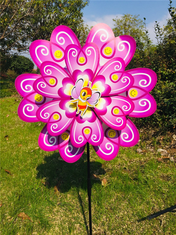 双层爱心蜜蜂蝴蝶玻纤杆户外插地装饰风车防水防晒节庆礼品广告