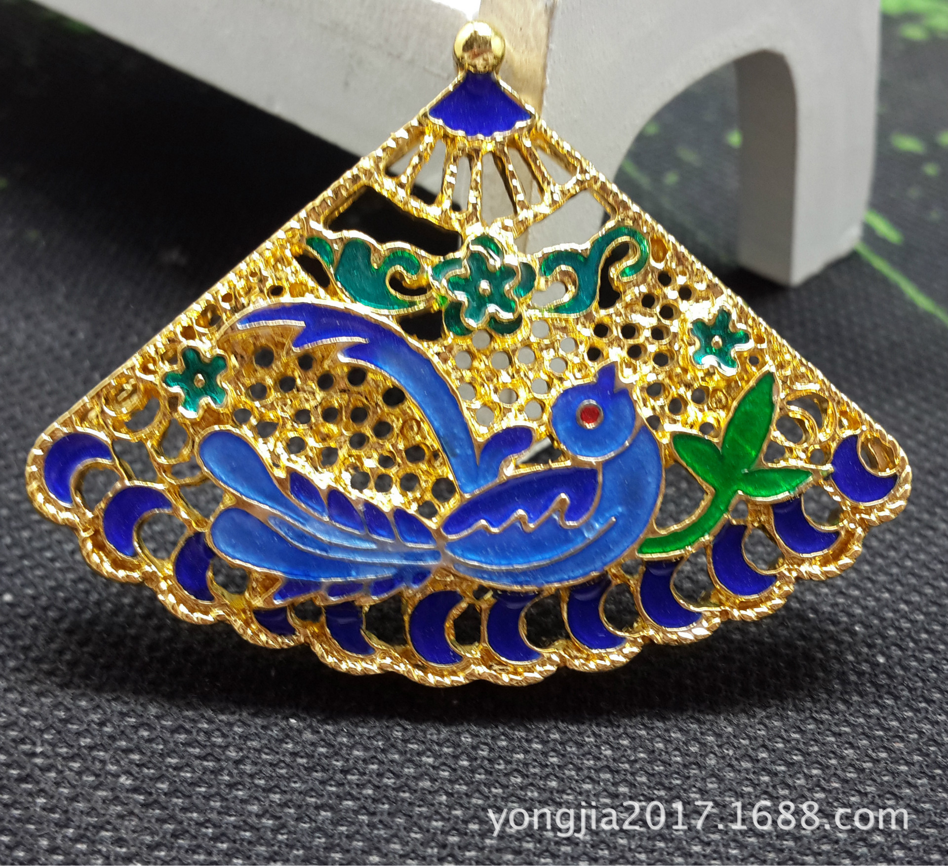 景泰蓝孔雀配件diy饰品滴油珐琅彩扇形喜鹊挂件定制烧蓝发饰