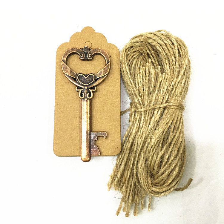 Metal Key Beer Bottle Opener Alloy Retro Kraft Paper Card with Rope Wedding Favors Gift 50 Set