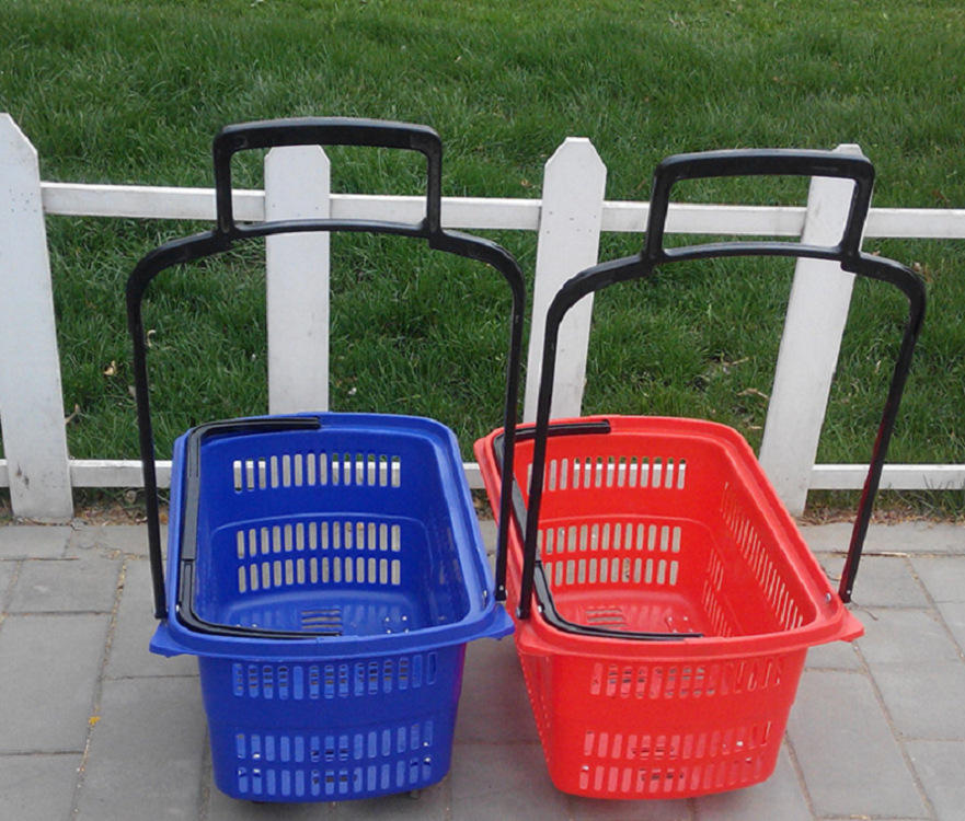 采购2022夏拉杆购物篮手提篮塑料筐家用带轮篮子加厚便利店购物篮买菜