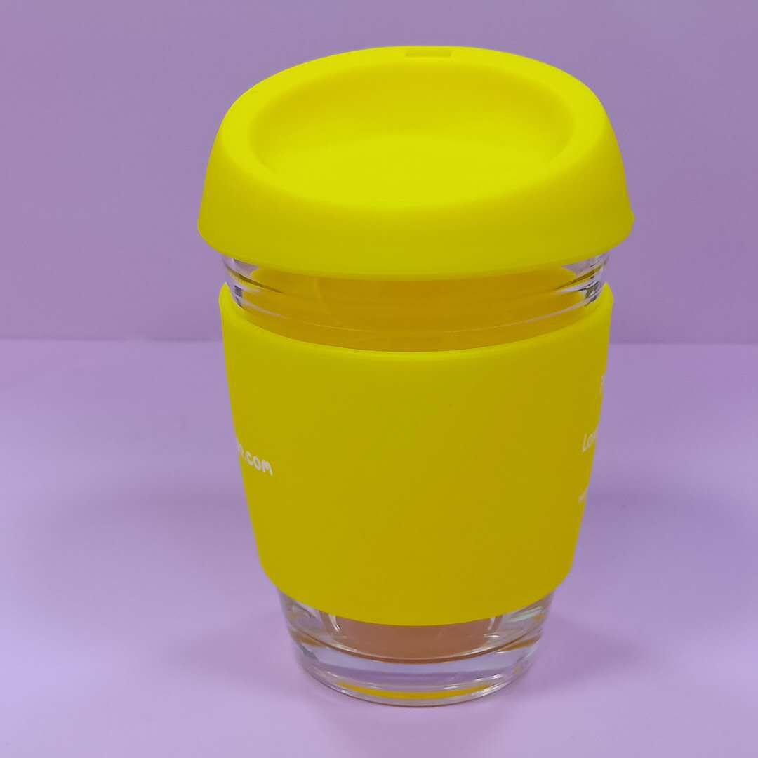 340ml高硼玻璃杯 隔热软木套水杯办公用品 随手硅胶套玻璃咖啡杯