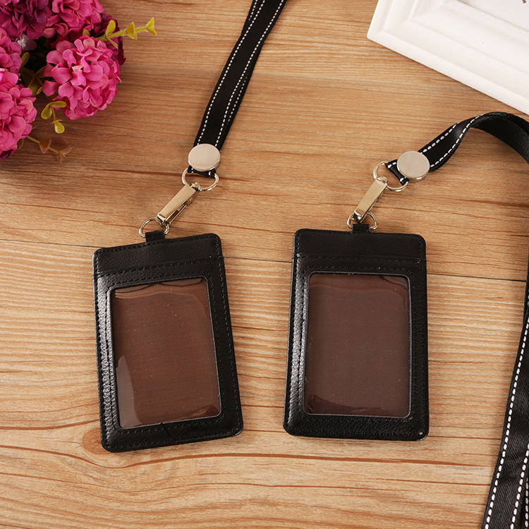 厂家专业定制皮质证件套工牌套员工胸牌工作证卡学生卡套可带挂绳