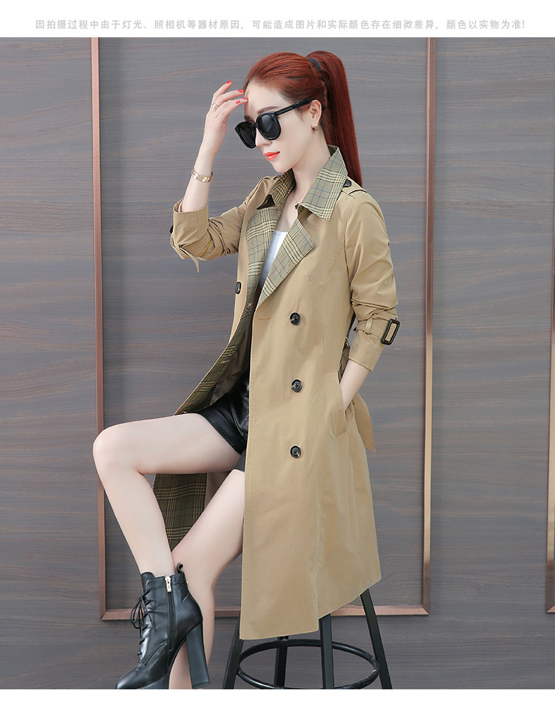 2018新款时尚潮流风衣女翻领舒适腰带收腰清新淑女双排扣糖果色