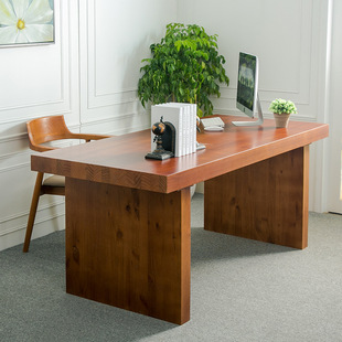 欧式实木电脑桌双人书桌办公桌子写字台复古松木家用桌子简约现代