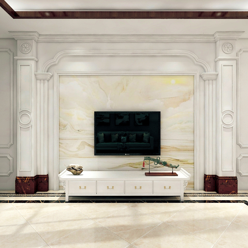 客厅大理石罗马柱背景墙 瓷砖现代简约欧式电视墙砖微晶石背景墙