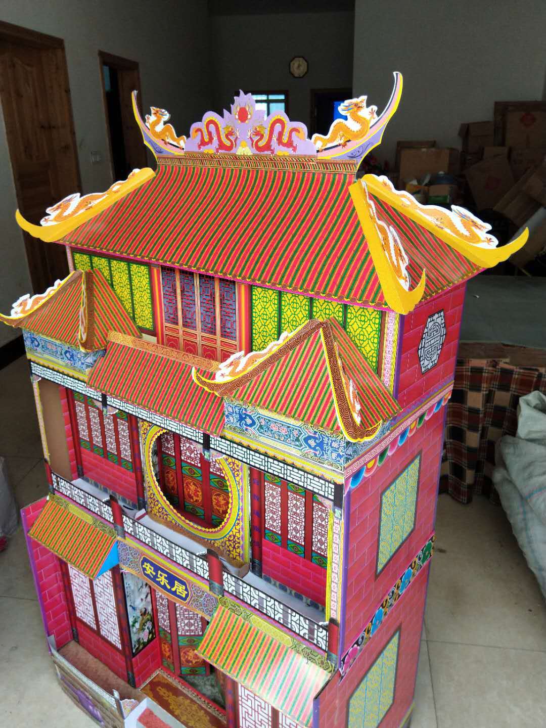 殡葬祭祀白事用品折叠仿古楼房纸扎灵屋瓦楞纸别墅无竹架冥房子