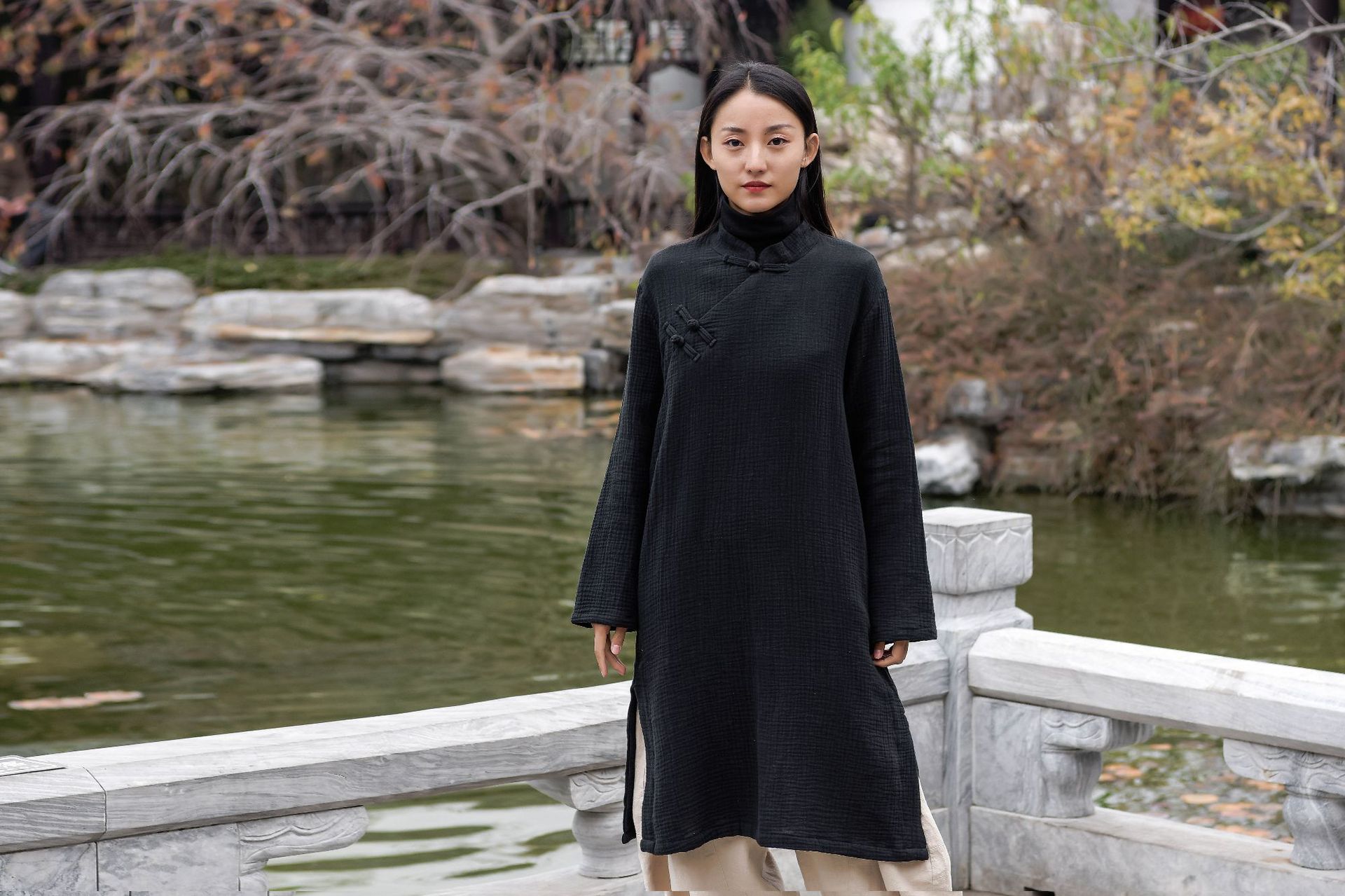 新款中长棉麻手工盘扣长袍民国风旗袍文艺连衣裙女装中式斜襟纯棉