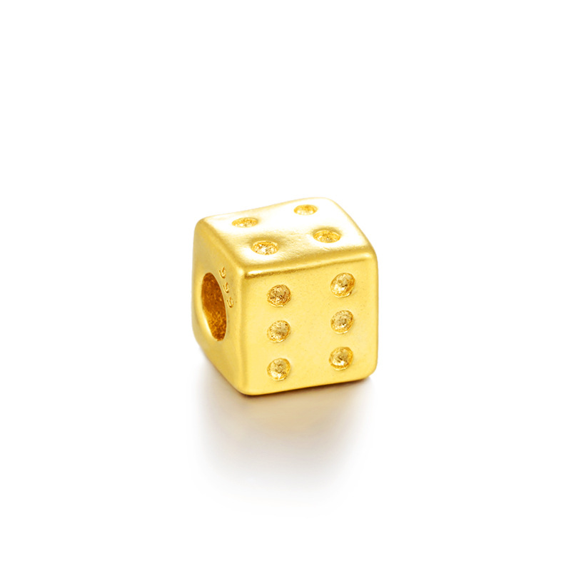 饰品配件-3d硬金骰子色子吊坠镀黄金男女款转运珠钢印999 金钱路路通