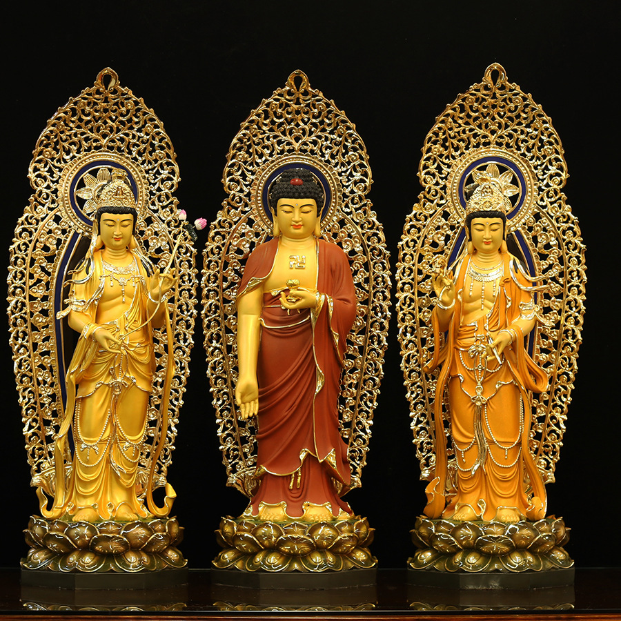 厂家直供西方三圣佛像铜像台湾站西方三圣法像观音大势至阿弥陀佛