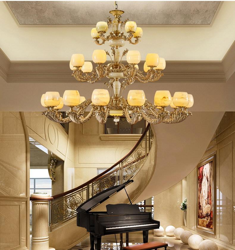 三层玉石吊灯 欧式灯别墅中空复式大厅灯全铜灯具客厅灯 掌柜推荐