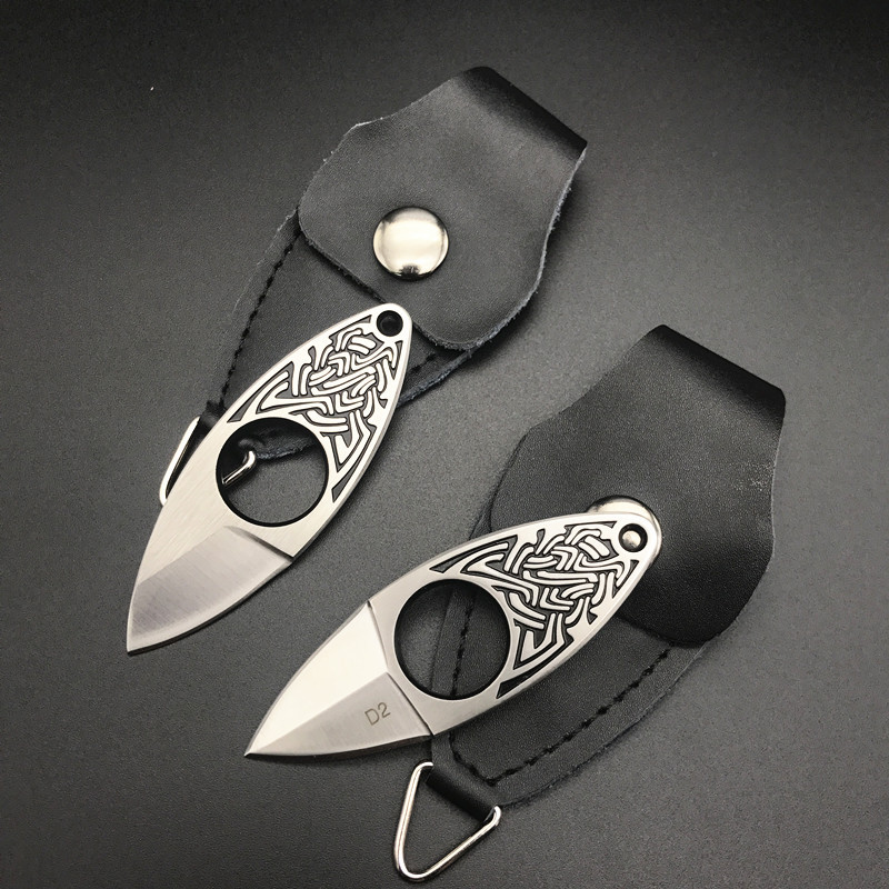 橄榄户外小刀高硬度锋利直刀迷你便携小刀指环刀创意edc小刀皮套