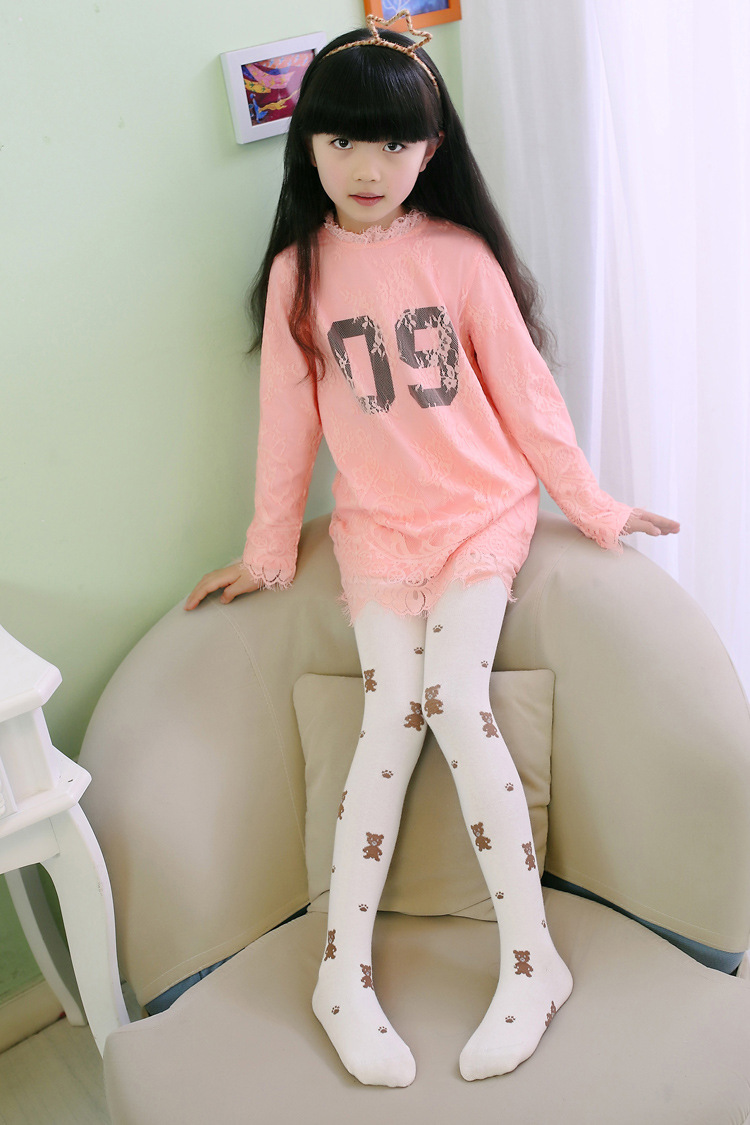 2018新款春秋针织棉童袜儿童连裤袜女童棉质打底袜裤袜小熊款批发