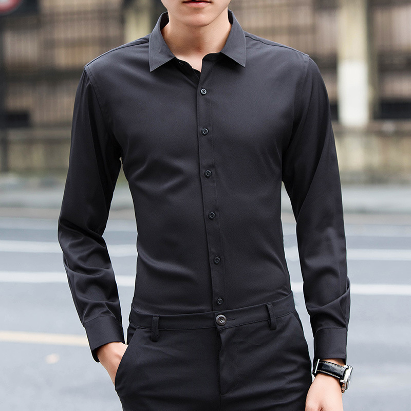 Autumn New Solid Color Slim Fit Long Sleeves Shirt Men's Business Casual Square Collar All-Matching Shirt Youth Trendy Shirt