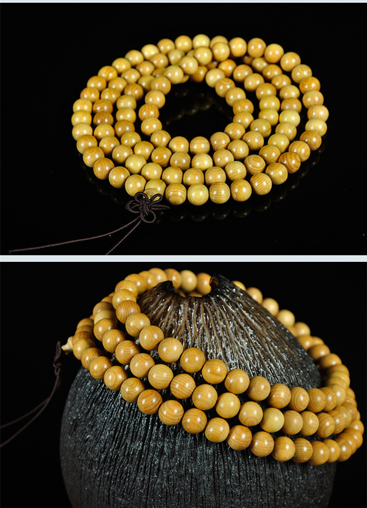 高山黄杨木108颗手链佛珠木质顺纹手工正圆男女款原木佛珠