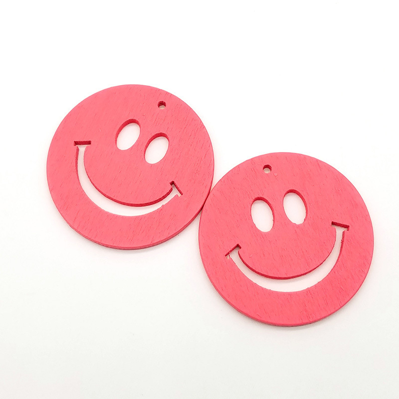 diy激光雕刻彩色木头片镂空笑脸五角星耳环吊坠手机挂钥匙挂配件