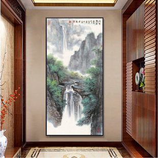 玄关装饰画国画山水画客厅装饰画晶瓷画走廊过道挂画书房壁画