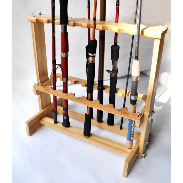 厂家批发抄网鱼竿展示架 松木鱼竿摆架鱼竿支架渔具展架