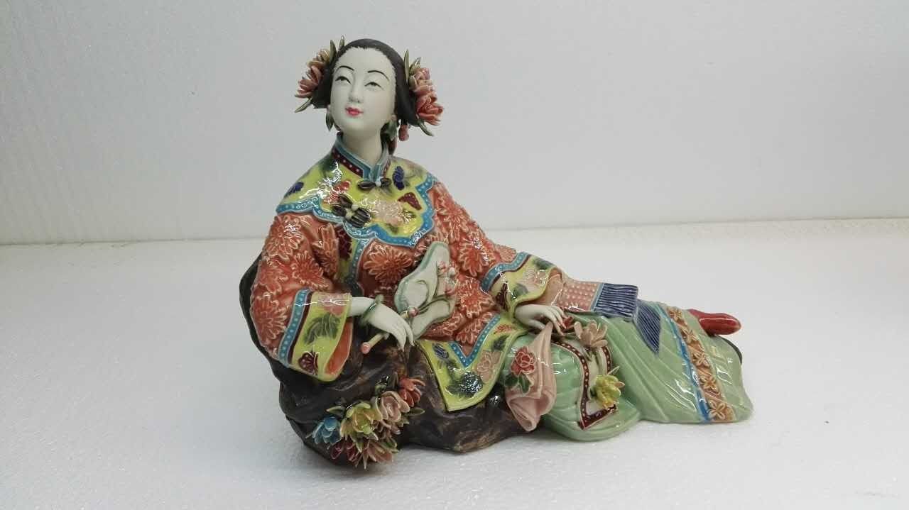 林伟东大师作品正品初夏荷花姑娘石湾陶瓷公仔古典仕女美女装饰