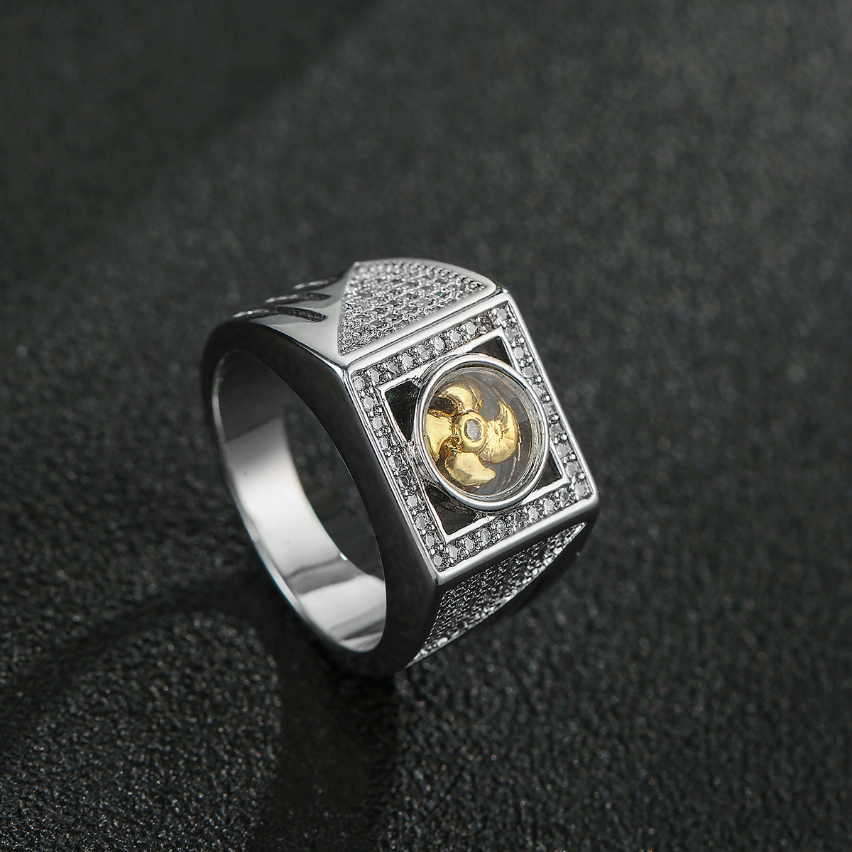 时尚男士银戒指霸气镶钻风车时来运转男戒指可定做紫荆花十二生肖