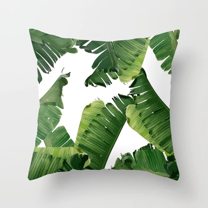 Tropical Plant Polyester Pillow Cover Office Fabric Sofa Cushion Cover Cross-Border Home Peach Skin Fabric Throw Pillowcase